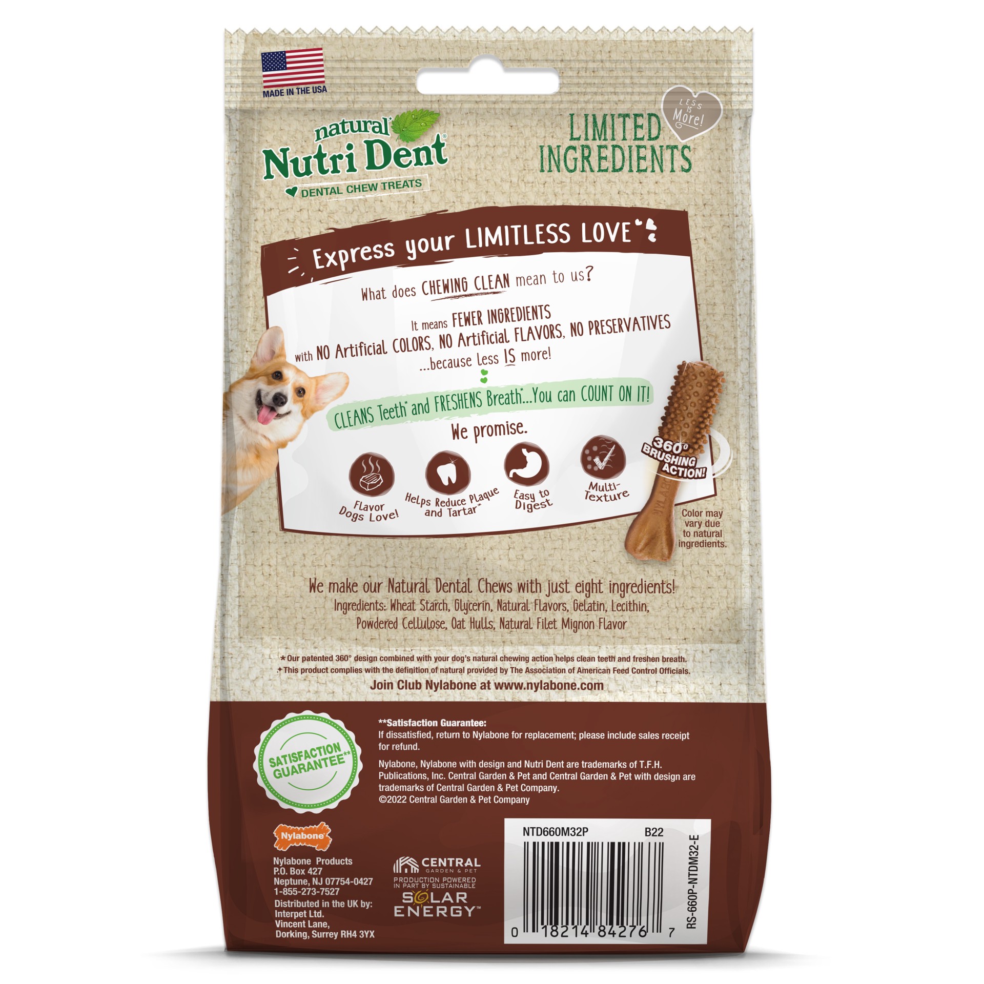 slide 2 of 10, Nylabone Nutri Dent Filet Mignon Dog Dental Chews Mini - 5 lbs. to 10 lbs.(32 Count), 32 ct