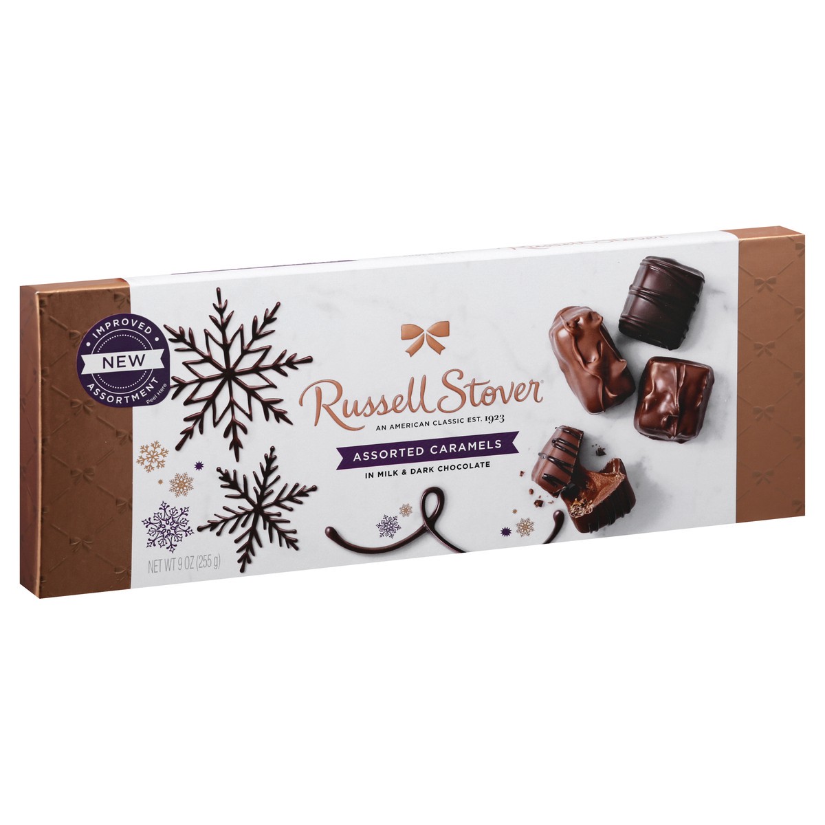 slide 6 of 10, RUSSELL STOVER Christmas Assorted Caramels in Milk & Dark Chocolate Gift Box, 9 oz. (14 pieces), 9 oz