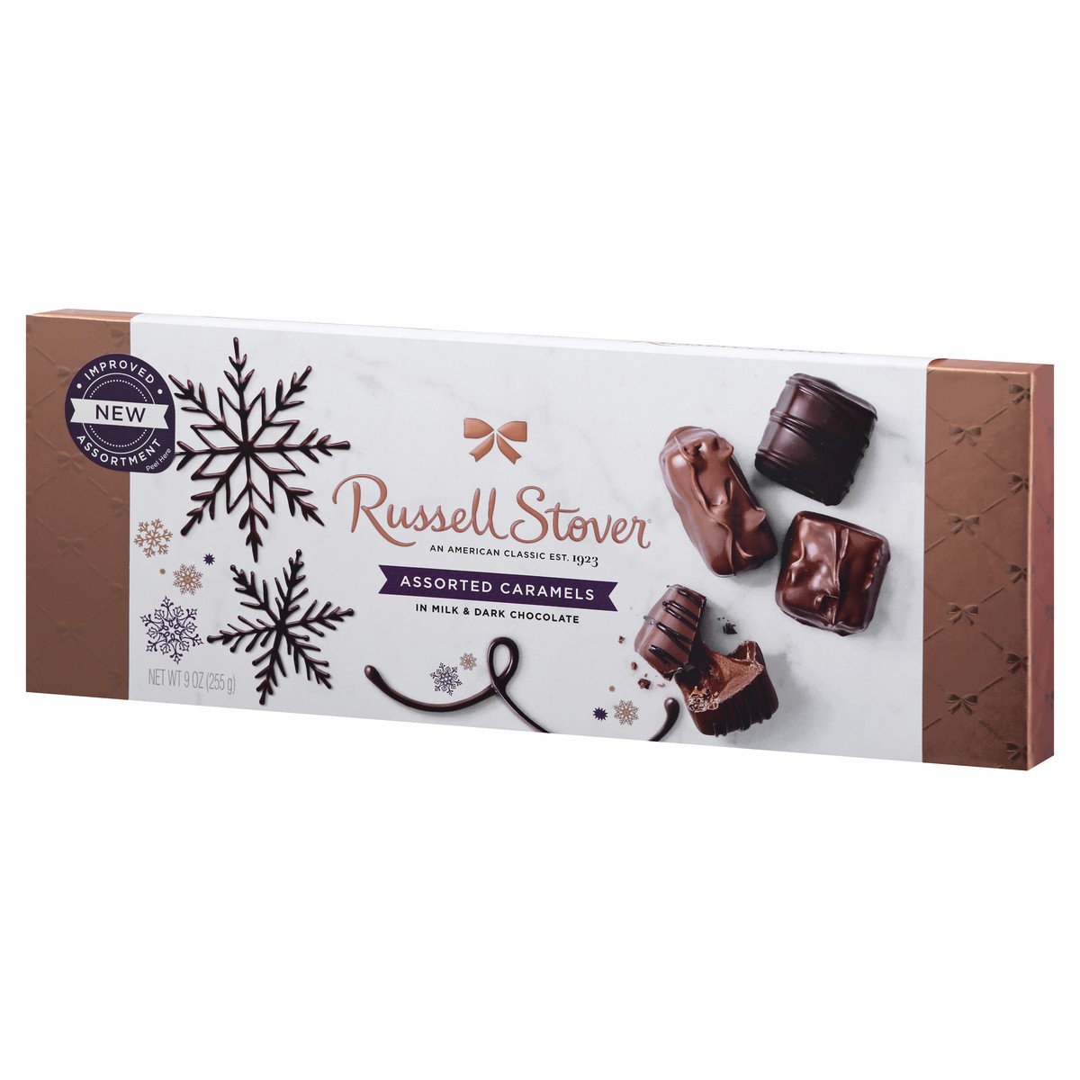 slide 7 of 10, RUSSELL STOVER Christmas Assorted Caramels in Milk & Dark Chocolate Gift Box, 9 oz. (14 pieces), 9 oz