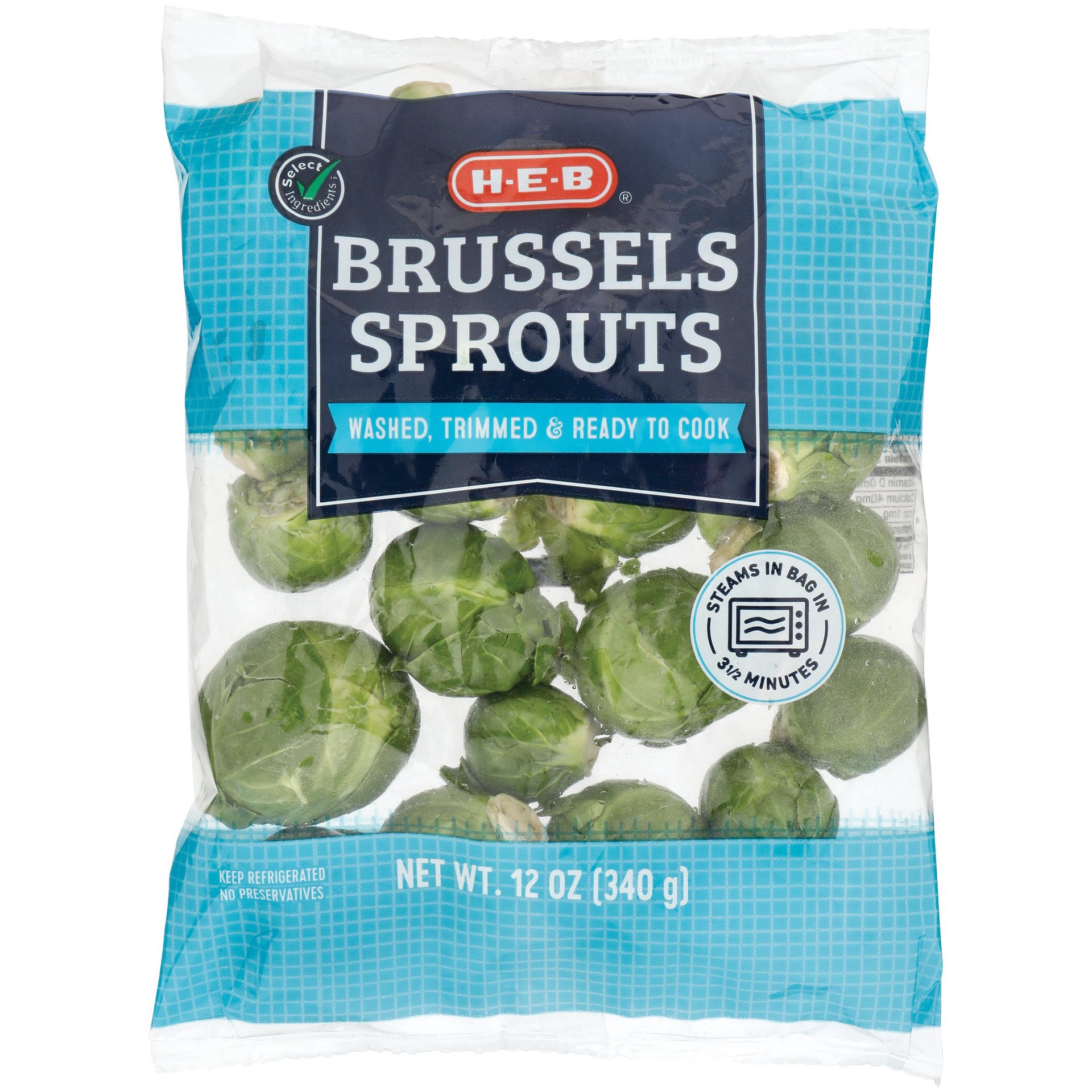 slide 1 of 1, H-E-B Fresh Steamable Brussels Sprouts, 12 oz
