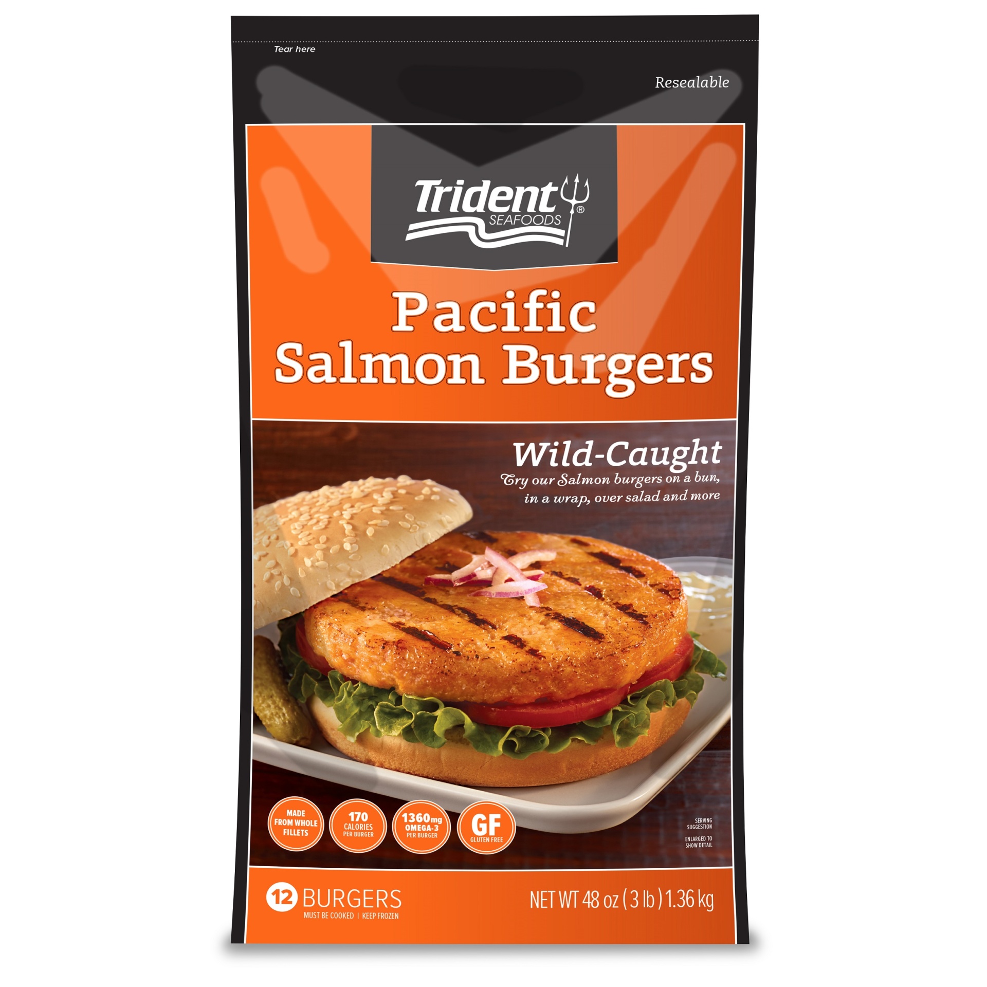 slide 1 of 2, Trident Pacific Salmon Burger, 