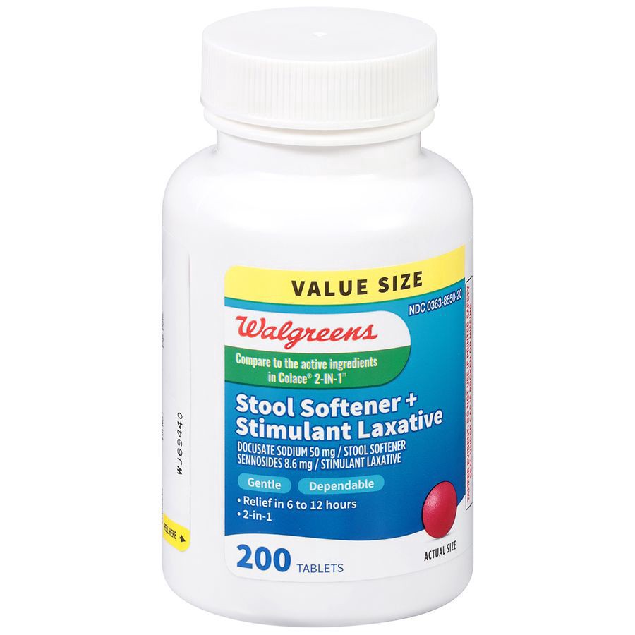 slide 3 of 5, Walgreens Stool Softener Plus Laxative Tablets, 200 ct