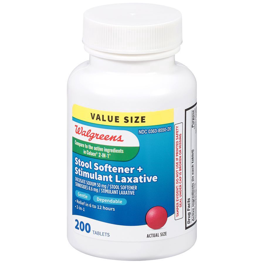 slide 2 of 5, Walgreens Stool Softener Plus Laxative Tablets, 200 ct
