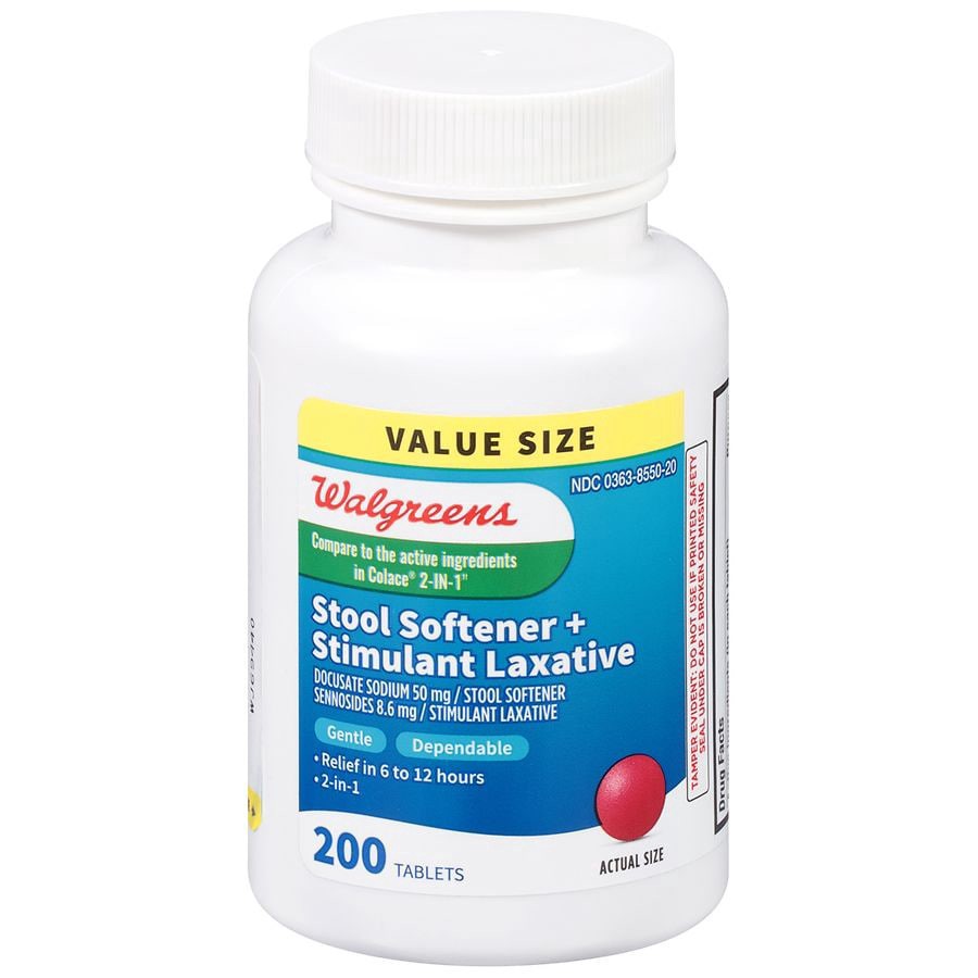 slide 1 of 5, Walgreens Stool Softener Plus Laxative Tablets, 200 ct