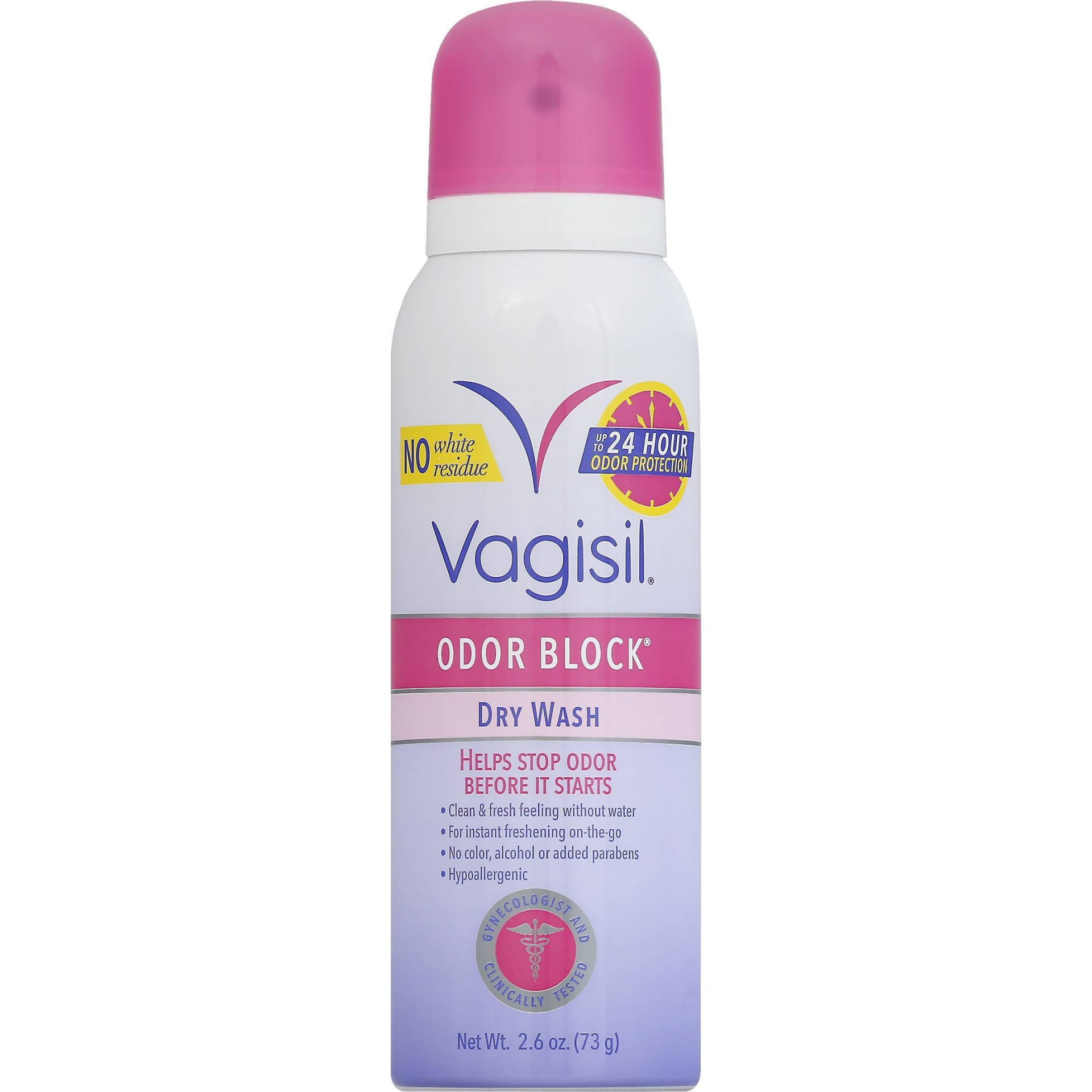 slide 1 of 1, Vagisil Odor Block Feminine Dry Wash Deodorant Spray for Women, 2.6 oz