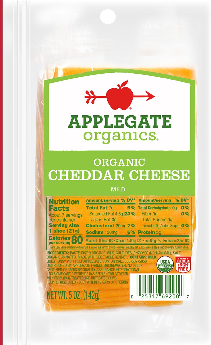 slide 5 of 7, Applegate Organic Mild Cheddar Cheese Slices, 5 oz