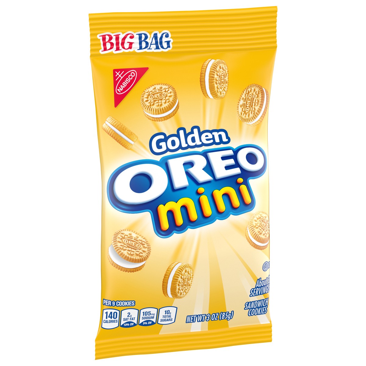 slide 2 of 9, OREO Mini Golden Sandwich Cookies, Big Bag, 3 oz, 3 oz