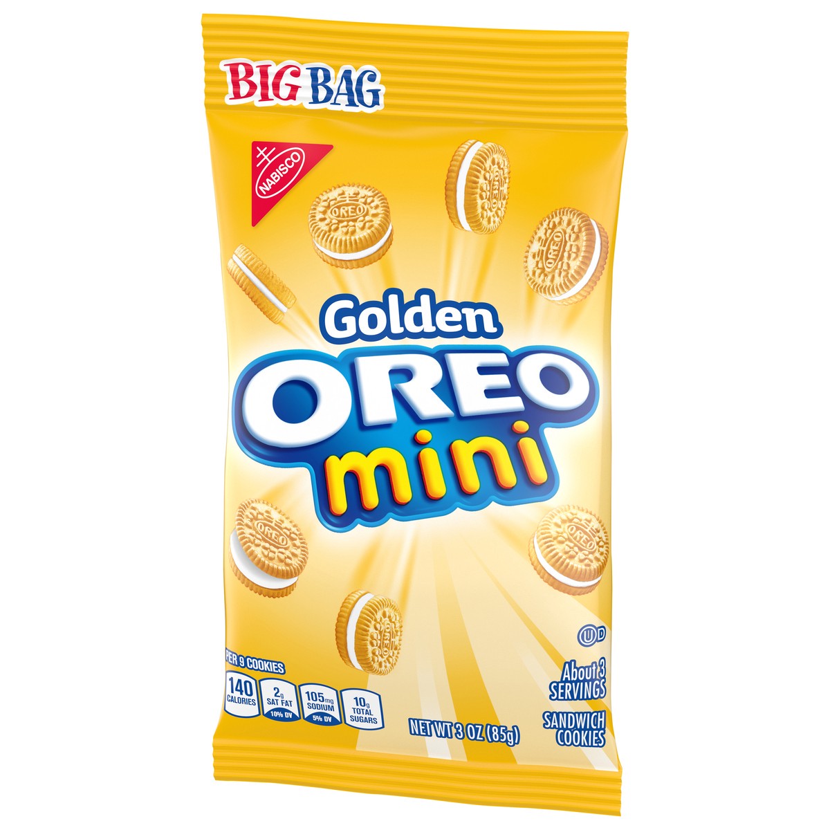 slide 3 of 9, OREO Mini Golden Sandwich Cookies, Big Bag, 3 oz, 3 oz