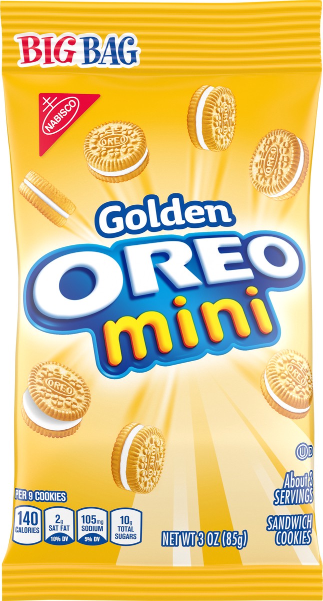 slide 6 of 9, OREO Mini Golden Sandwich Cookies, Big Bag, 3 oz, 3 oz