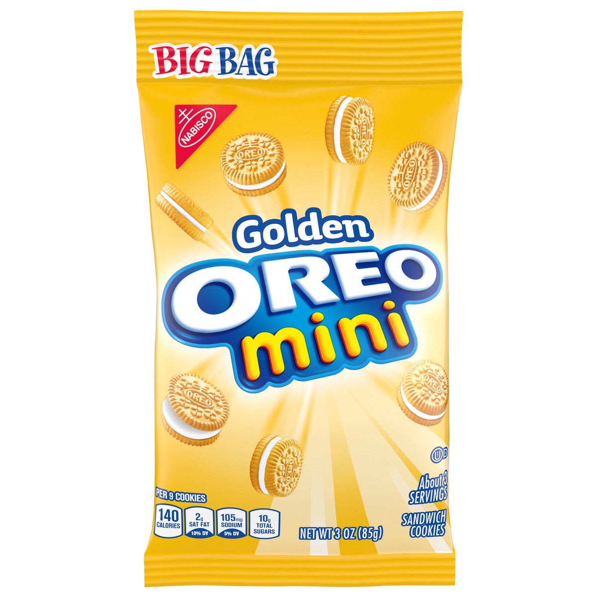 slide 1 of 9, OREO Mini Golden Sandwich Cookies, Big Bag, 3 oz, 3 oz