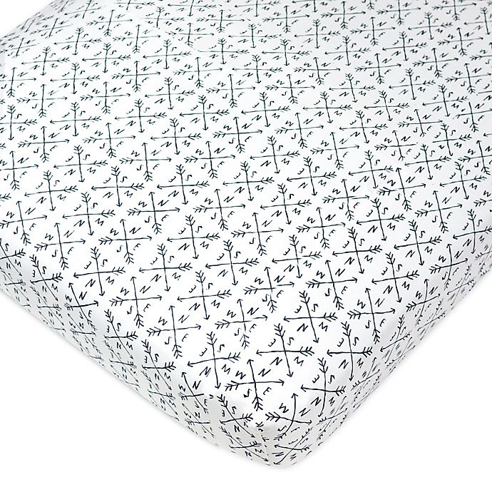 slide 1 of 1, The Honest Company Compass Organic Cotton Fitted Crib Sheet - White/Blue, 1 ct