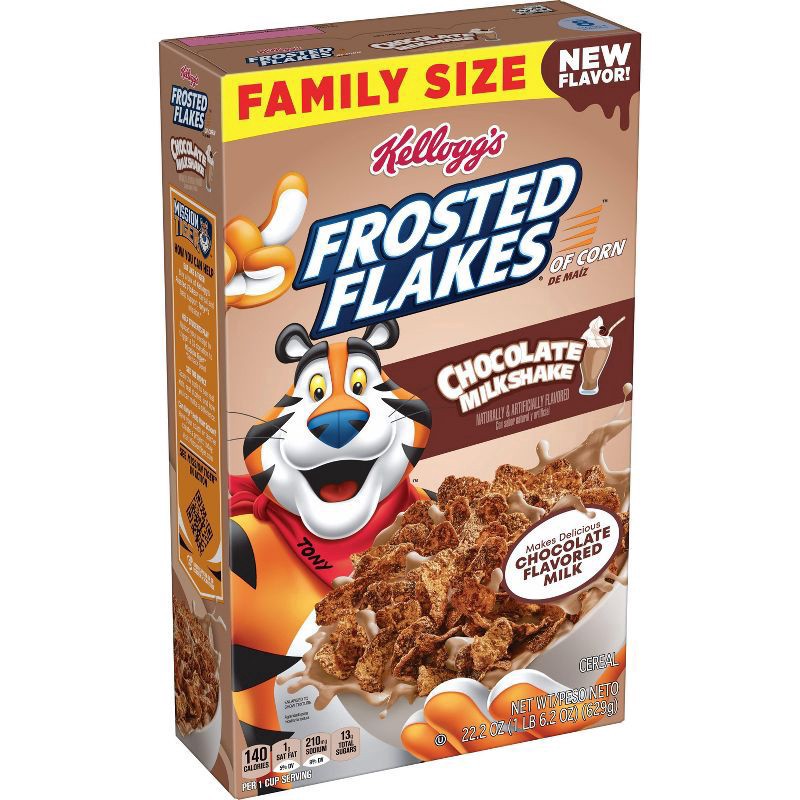 slide 1 of 5, Frosted Flakes Breakfast Cereal, Kids Cereal, Family Breakfast, Family Size, Chocolate Milkshake, 22.2oz Box (1 Box), 22.2 oz