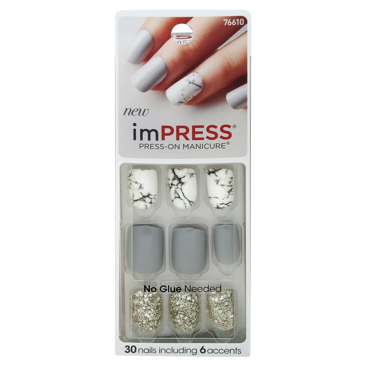 slide 1 of 1, Kiss Impress "Yeah Boy" Short Length Press-On Manicure, 30 ct