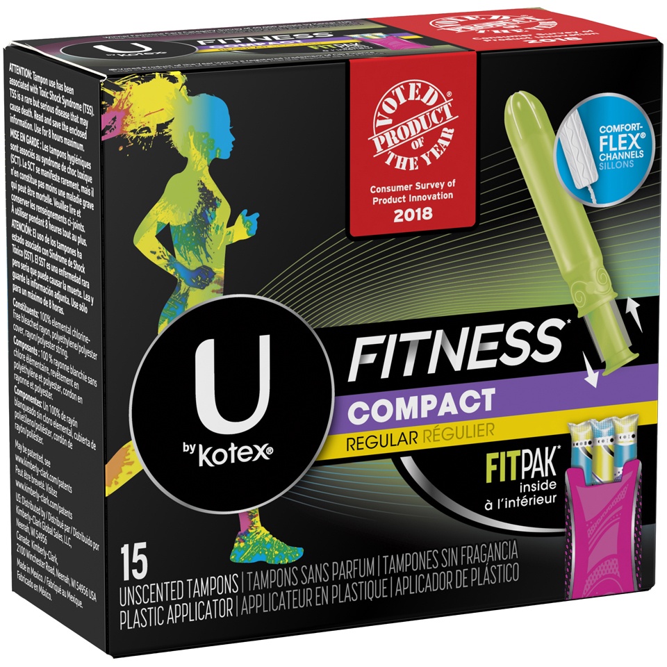 slide 2 of 3, U by Kotex Fitness Compact Regular Unscented Tampons, 15 ct