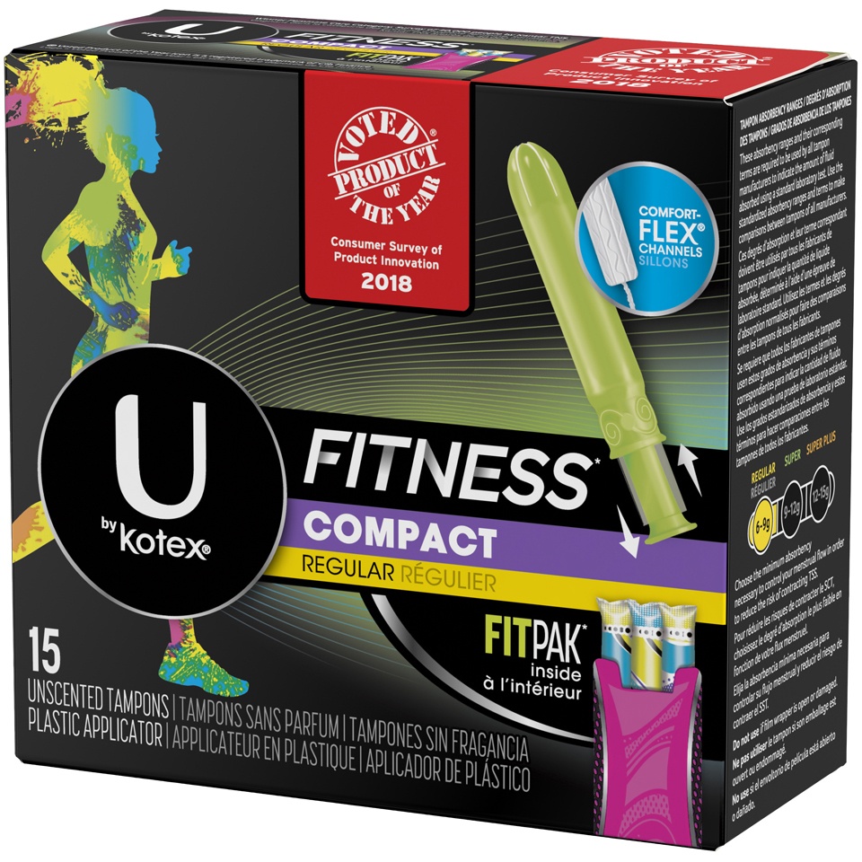 slide 3 of 3, U by Kotex Fitness Compact Regular Unscented Tampons, 15 ct