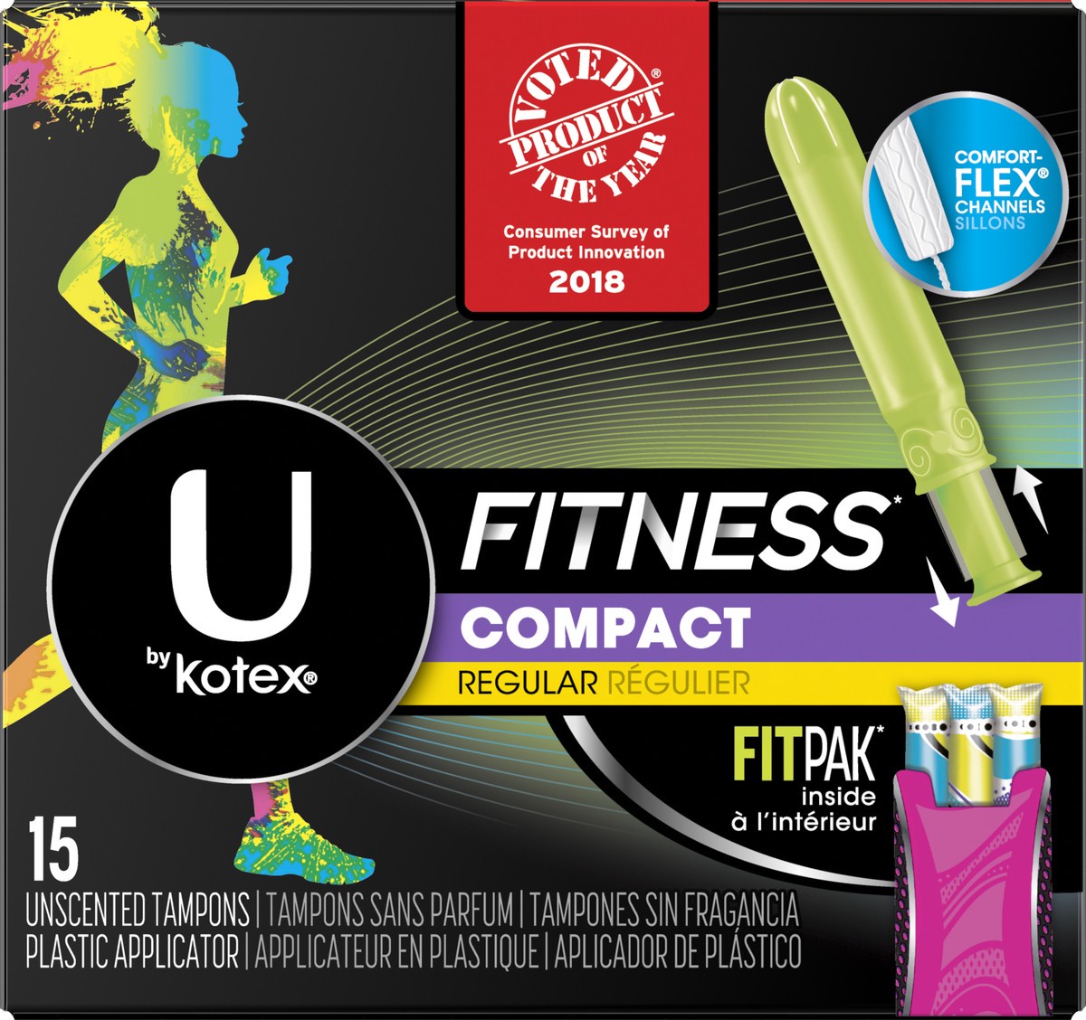 slide 5 of 6, U by Kotex Fitness Compact Regular Unscented Tampons, 15 ct