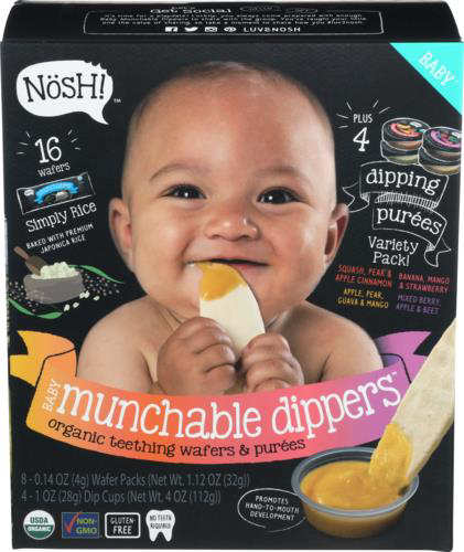 slide 1 of 1, Nosh Munchable Dippers Teething Wafers & Purees Variety Pack, 5.12 oz