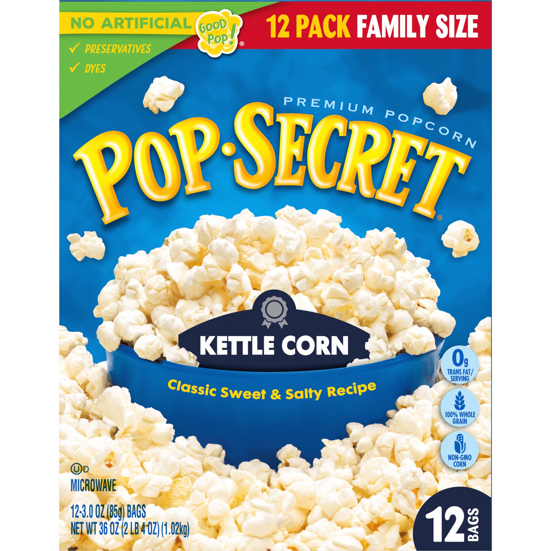 slide 2 of 5, Pop-Secret Popcorn, Kettle Corn Microwave Popcorn, 3 Oz Sharing Bags, 12 Ct, 36 oz