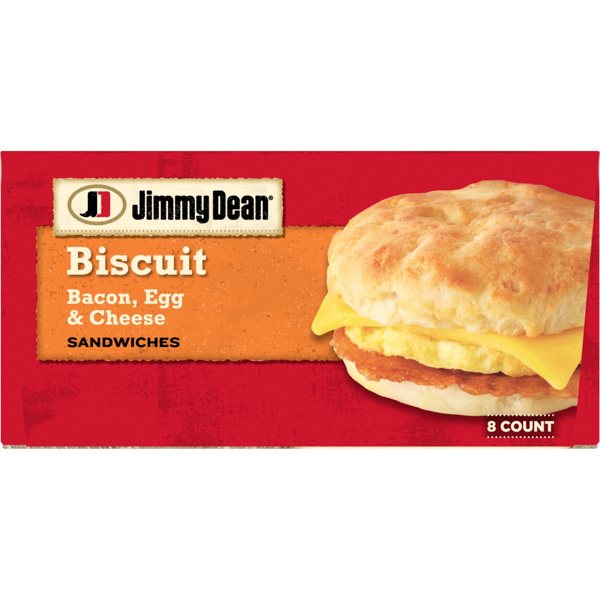 slide 2 of 7, Jimmy Dean Biscuit Breakfast Sandwiches with Bacon, Egg, and Cheese, Frozen, 8 Count, 816.47 g