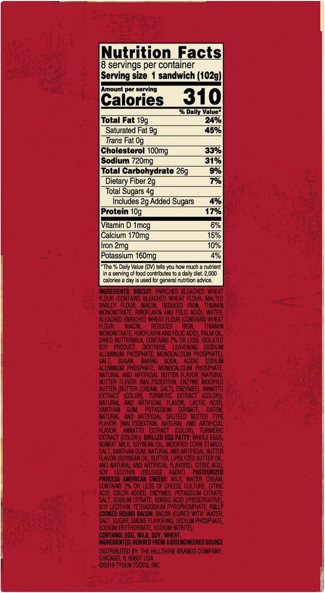 slide 4 of 7, Jimmy Dean Biscuit Breakfast Sandwiches with Bacon, Egg, and Cheese, Frozen, 8 Count, 816.47 g