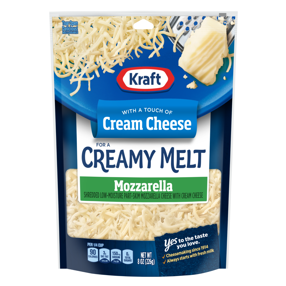 slide 1 of 2, Kraft Mozzarella Shredded Cheese with a Touch of Cream Cheese for a Creamy Melt, 8 oz Bag, 8 oz