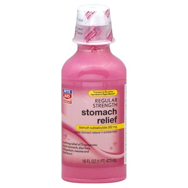slide 1 of 1, Rite Aid Pharmacy Stomach Relief, 262 mg, Regular Strength, 16 fl oz
