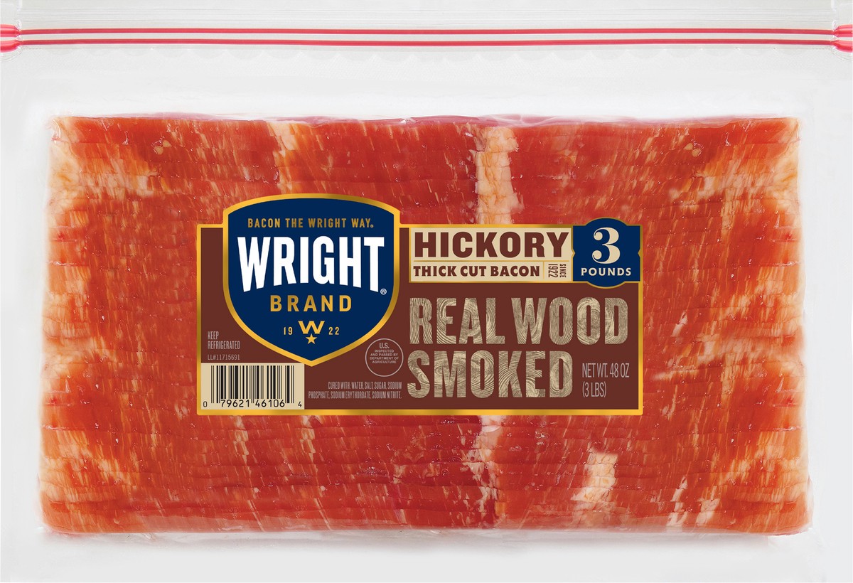 slide 2 of 5, Wright Brand Thick Cut Hickory Bacon, 3 lb, 1.36 kg