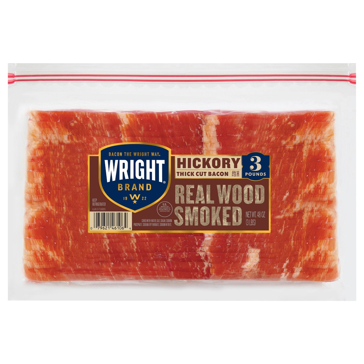 slide 4 of 5, Wright Brand Thick Cut Hickory Bacon, 3 lb, 1.36 kg