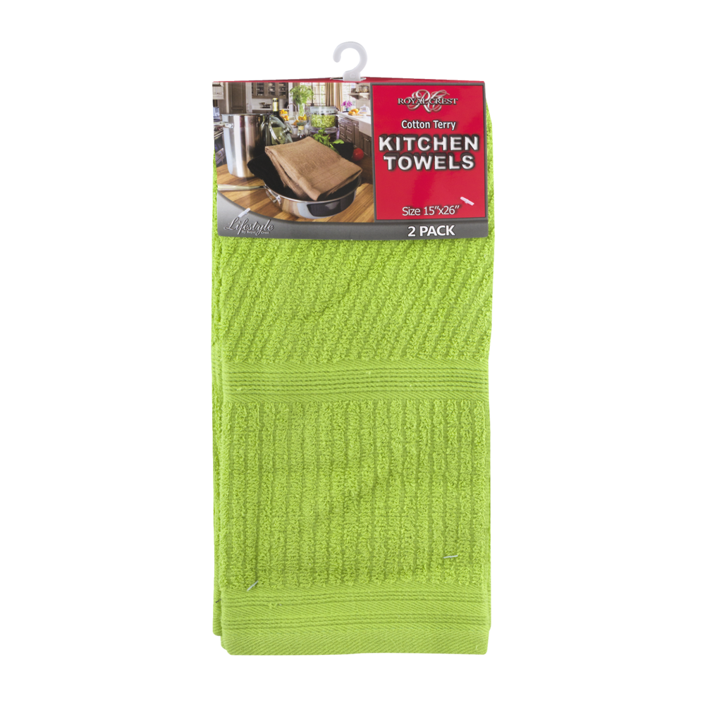 slide 1 of 1, Royal Crest Cotton Terry Kitchen Towels 15"X26" - Green, 2 ct