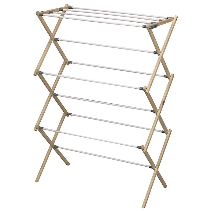 slide 1 of 1, Household Essentials Pine Wood X-Frame Clothes Drying Rack - Natural, 1 ct