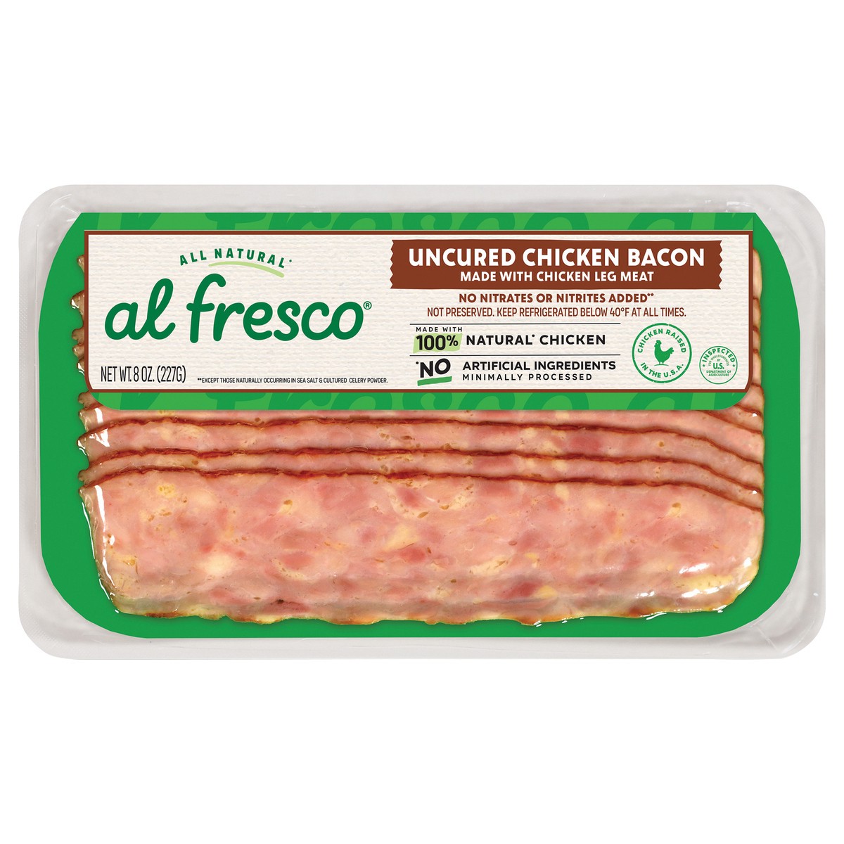 slide 1 of 9, al fresco All Natural Uncured Chicken Bacon, 8 oz, 8 oz