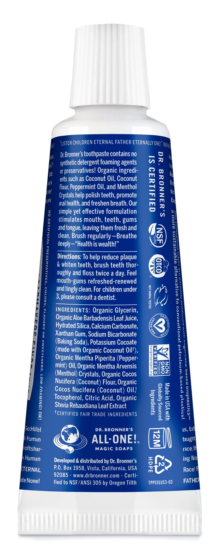 slide 3 of 5, Dr. Bronner's Toothpaste Peppermint Travel, 1 oz