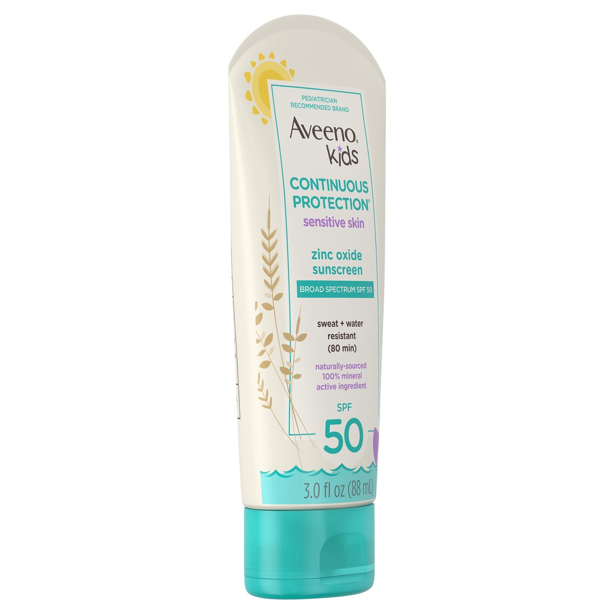 slide 2 of 7, Aveeno Kids Continuous Protection Zinc Oxide Mineral Sunscreen, Spf 50, 3 Oz, 3 oz