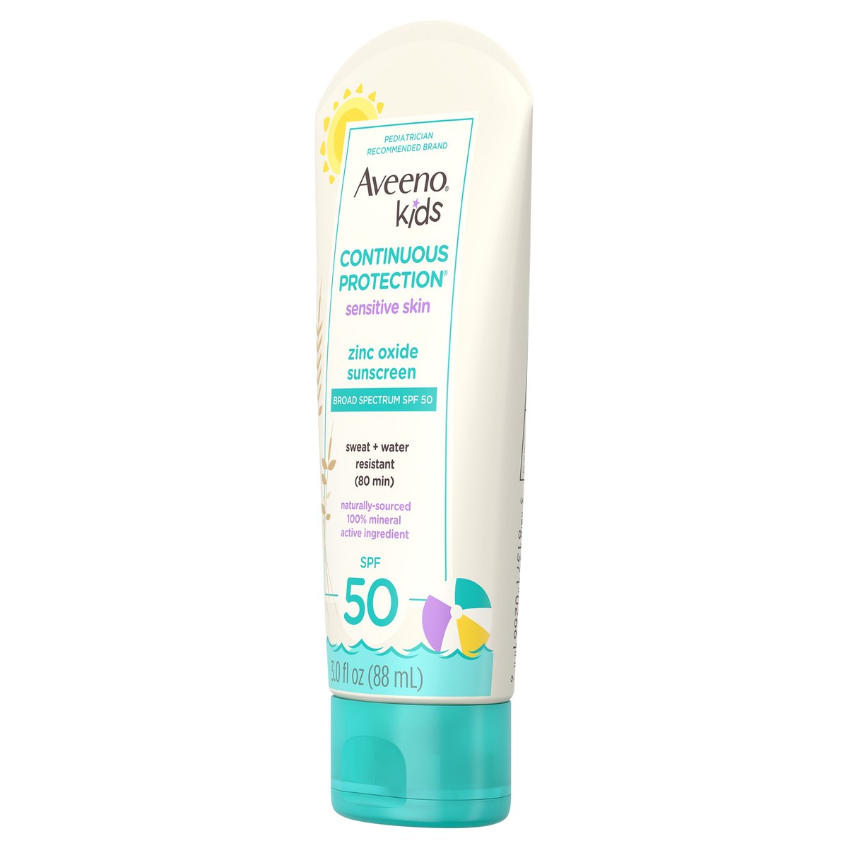 slide 6 of 7, Aveeno Kids Continuous Protection Zinc Oxide Mineral Sunscreen, Spf 50, 3 Oz, 3 oz