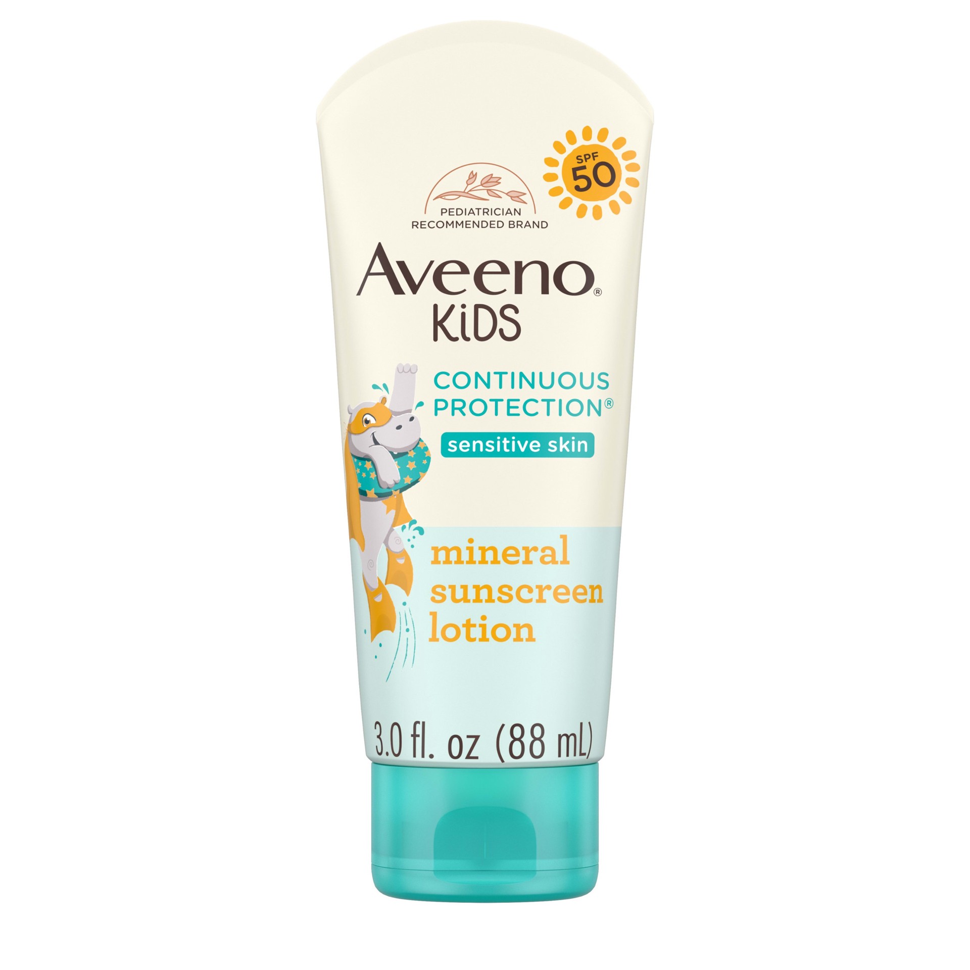 slide 1 of 7, Aveeno Kids Continuous Protection Zinc Oxide Mineral Sunscreen, Spf 50, 3 Oz, 3 oz