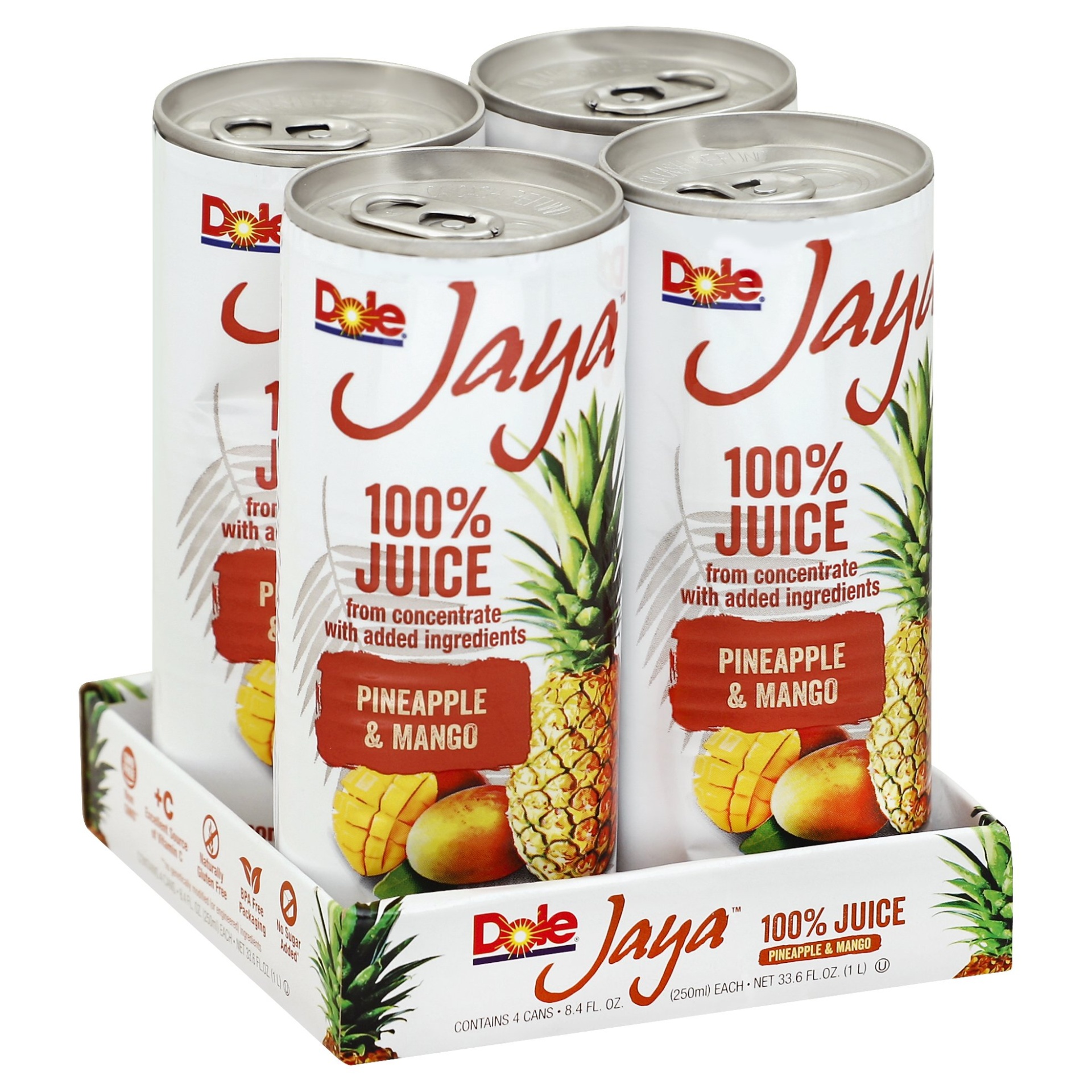 slide 1 of 4, Dole Jaya 100% Juice Pineapple and Mango 4 Pk, 4 ct; 8.4 fl oz