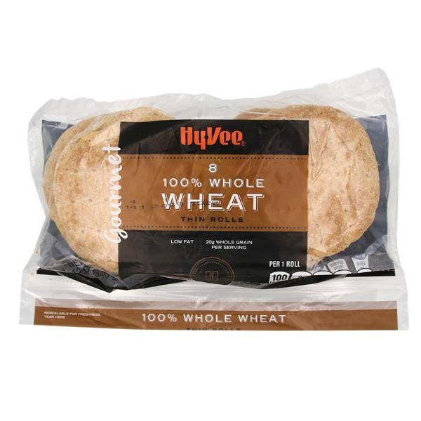 slide 1 of 1, Hy-Vee 100% Whole Wheat Thin Rolls 8Ct, 12 oz