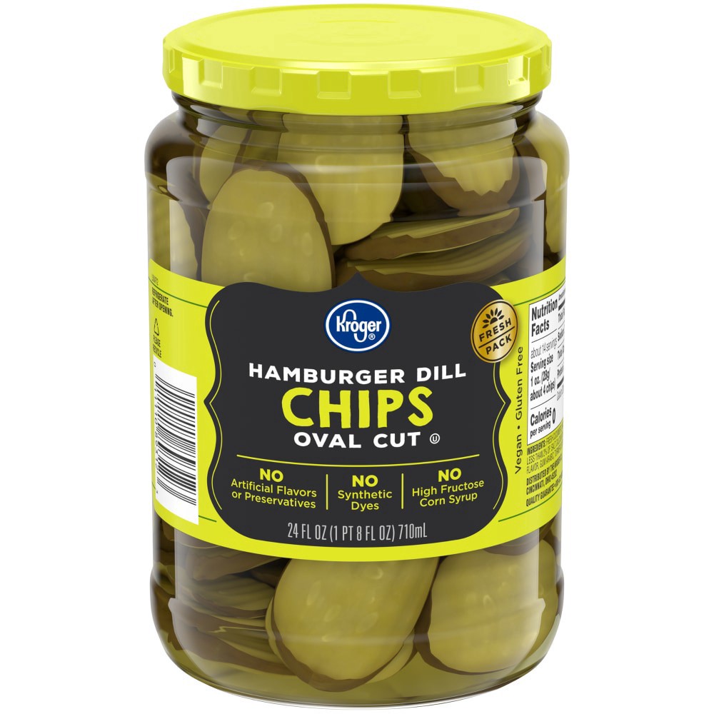 slide 5 of 6, Kroger Hamburger Dill Oval Cut Pickle Chips, 24 fl oz