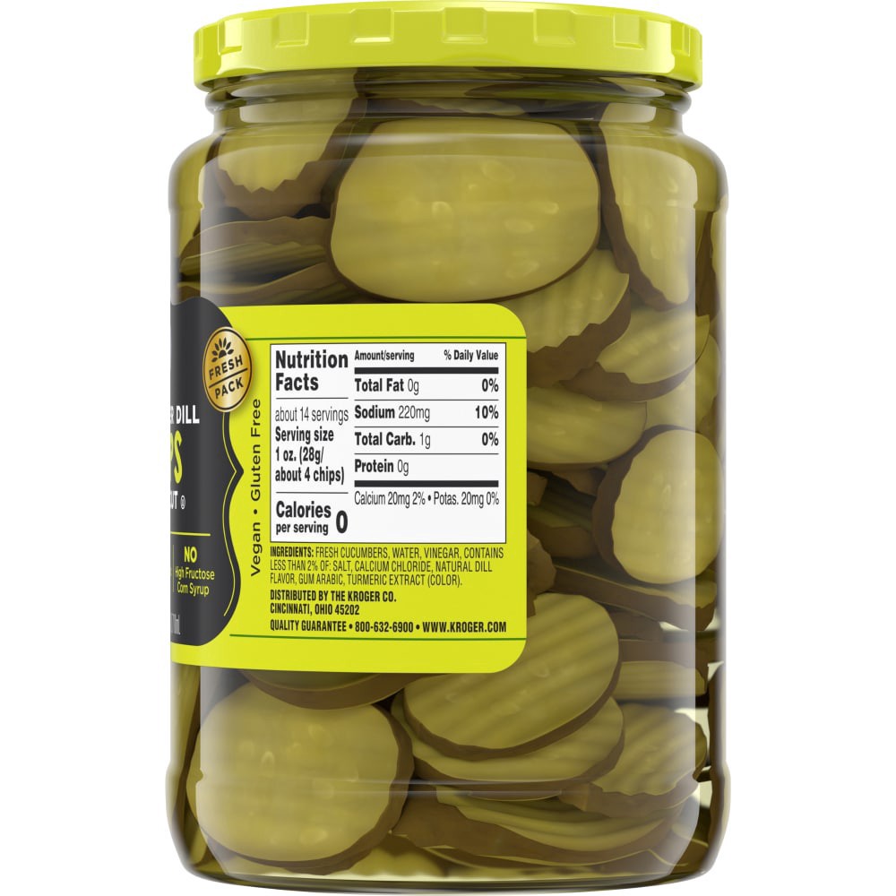 slide 4 of 6, Kroger Hamburger Dill Oval Cut Pickle Chips, 24 fl oz