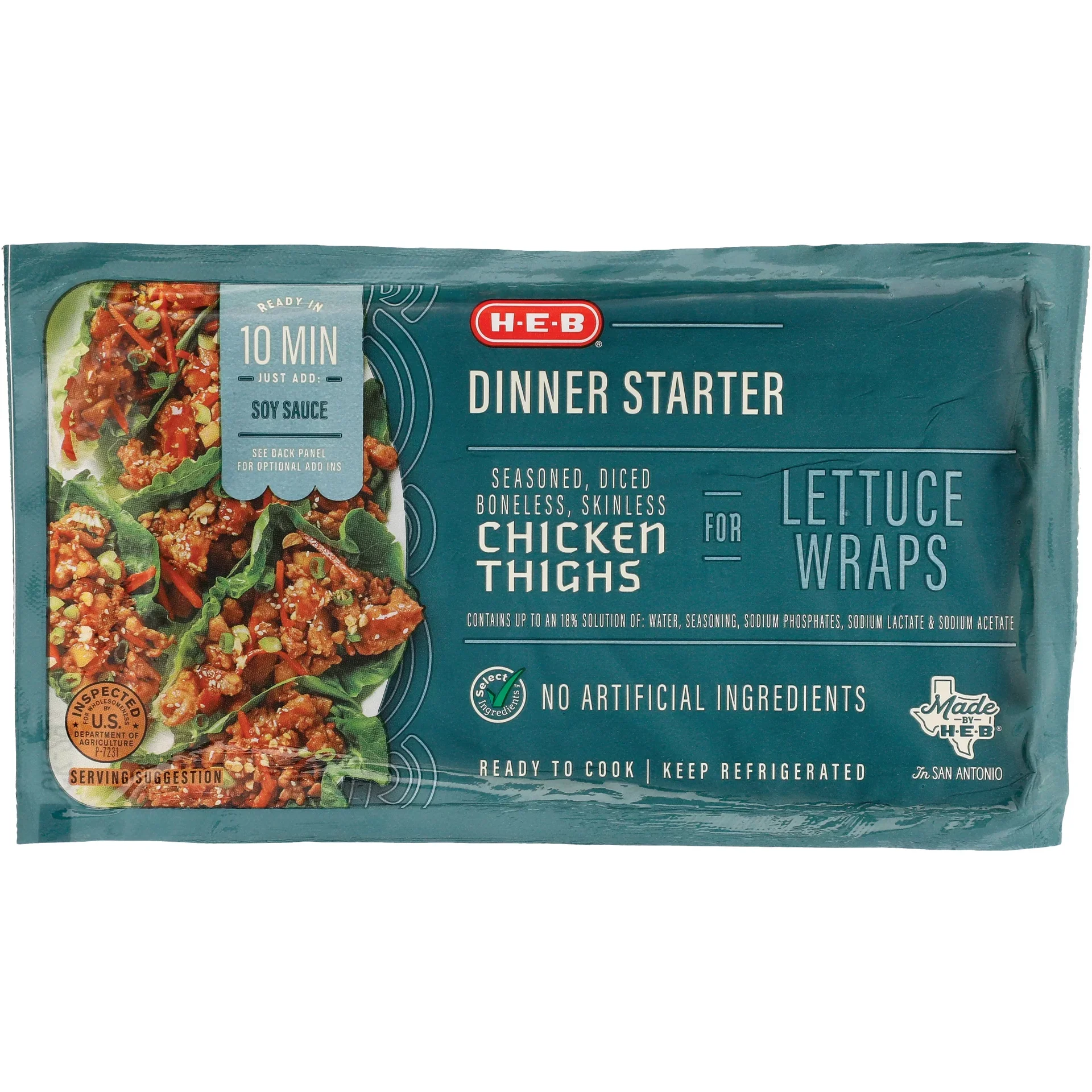 slide 1 of 1, H-E-B Dinner Starter - Seasoned Diced Chicken Thighs for Lettuce Wraps, per lb