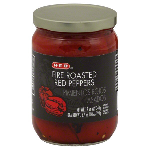 slide 1 of 1, H-E-B Fire Roasted Red Peppers, 12 oz