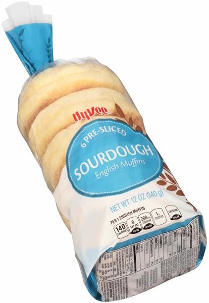 slide 1 of 1, Hy-vee Sourdough English Muffins, 6 ct; 12 oz