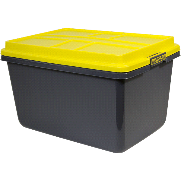 slide 1 of 1, Hefty Storage Tote - Stronger Plastic PRO Storage Container in Dark Gray With Bright, Stackable HI-RISE Lid, 72 qt