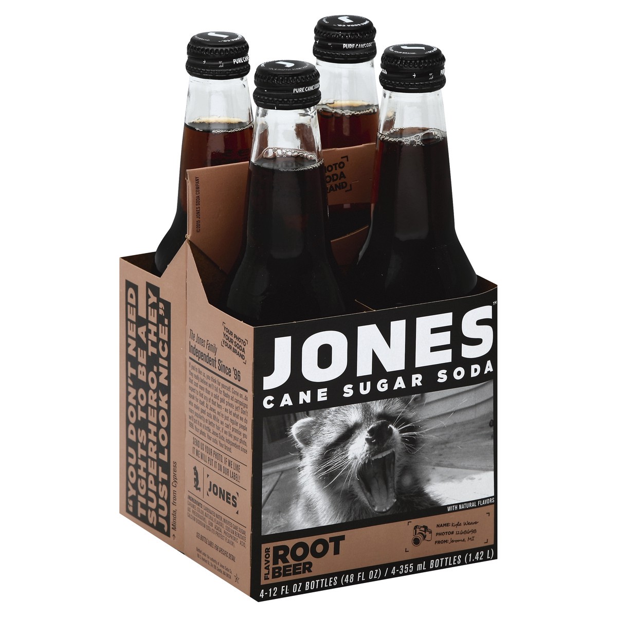 slide 1 of 1, Jones Soda, Cane Sugar, Root Beer Flavor - 4 ct, 4 ct