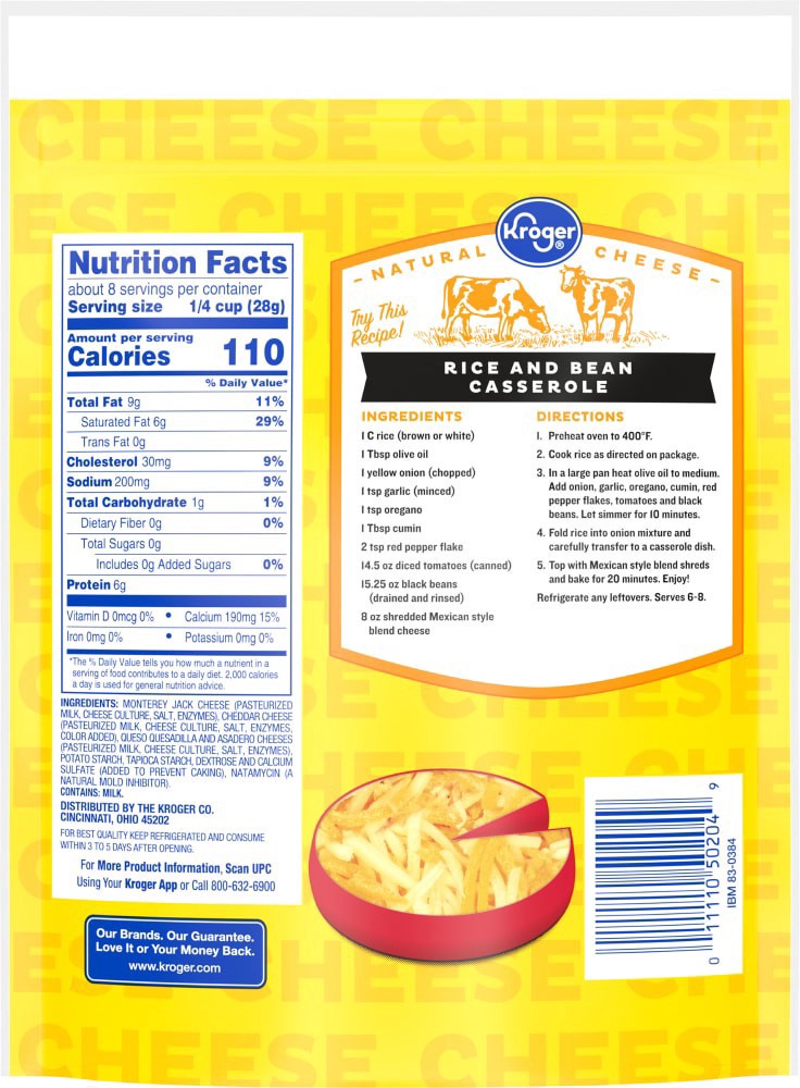 slide 2 of 2, Kroger Finely Shredded Mexican Style Cheese, 8 oz