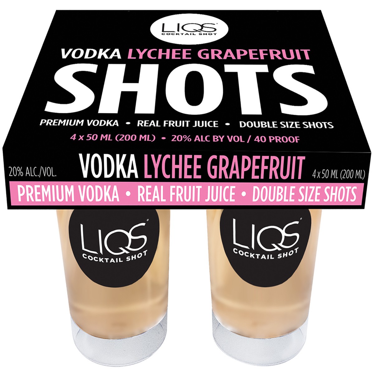 slide 4 of 4, LIQS Lychee Grapefruit Vodka Cocktail Shots 50ml, 50 ml