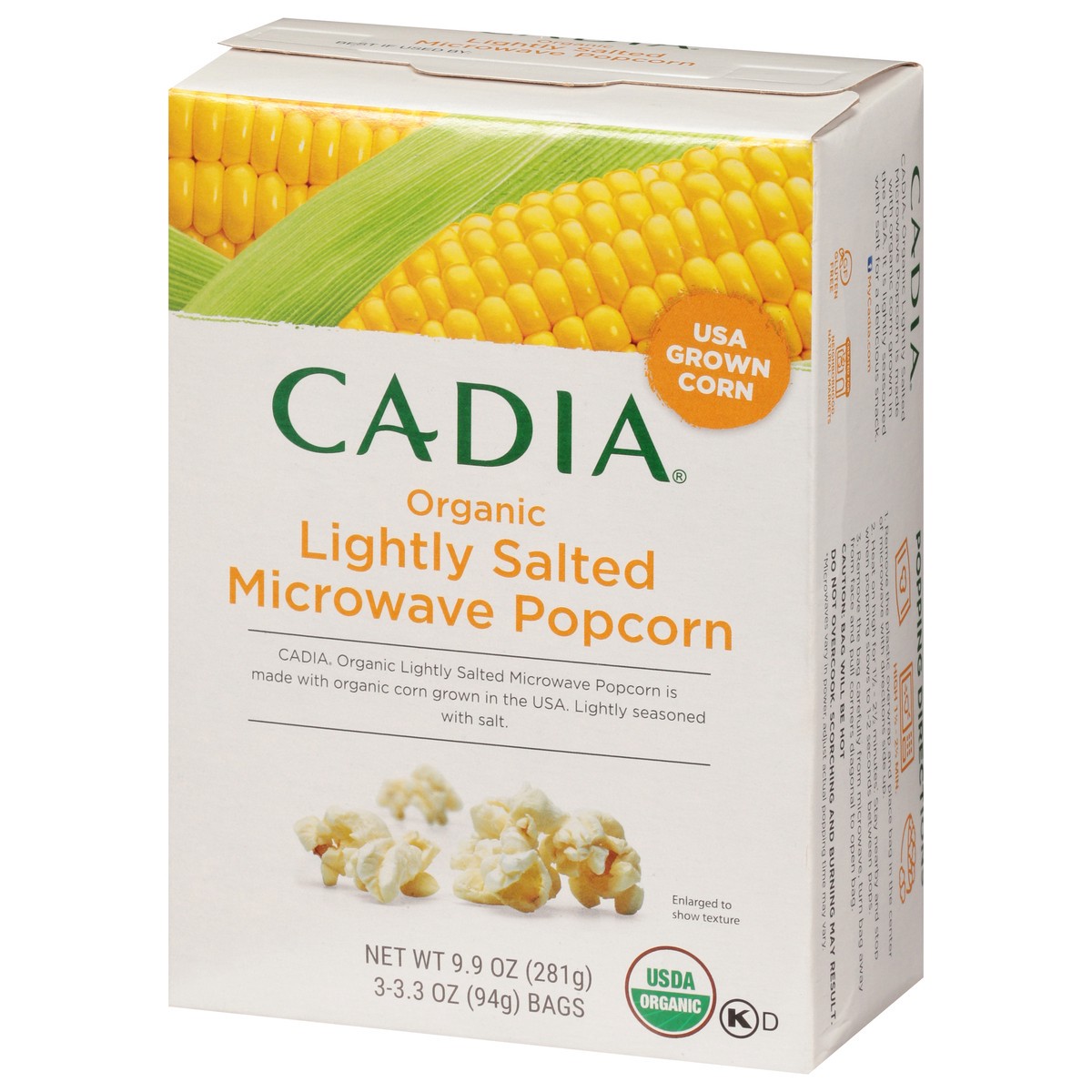 slide 3 of 15, Cadia Microwave Organic Lightly Salted Popcorn 3 - 3.3 Oz Bags, 3 ct