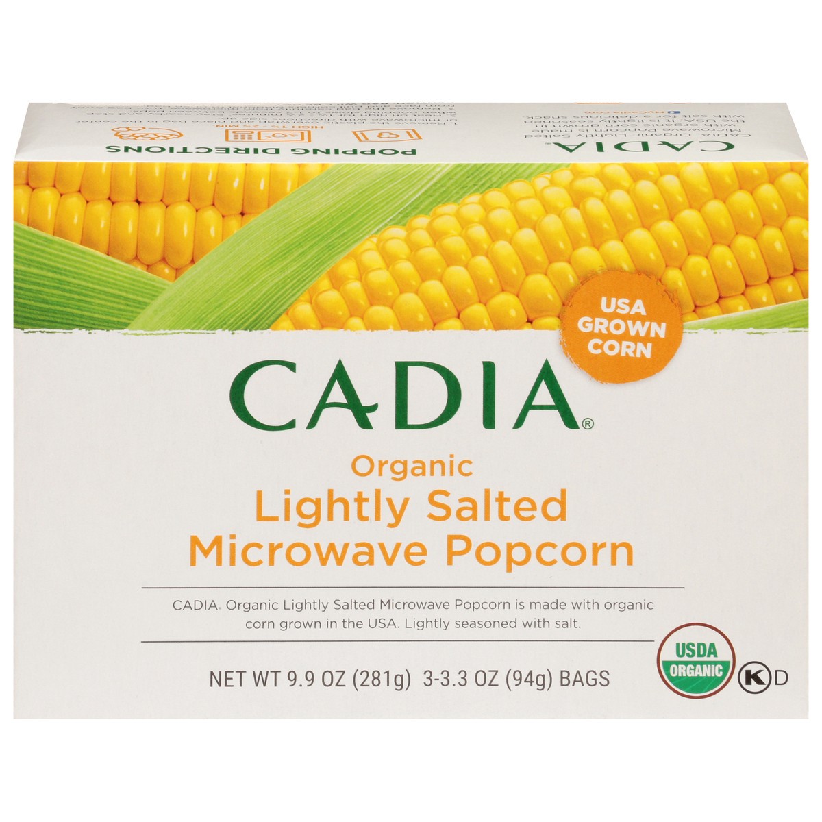 slide 10 of 15, Cadia Microwave Organic Lightly Salted Popcorn 3 - 3.3 Oz Bags, 3 ct