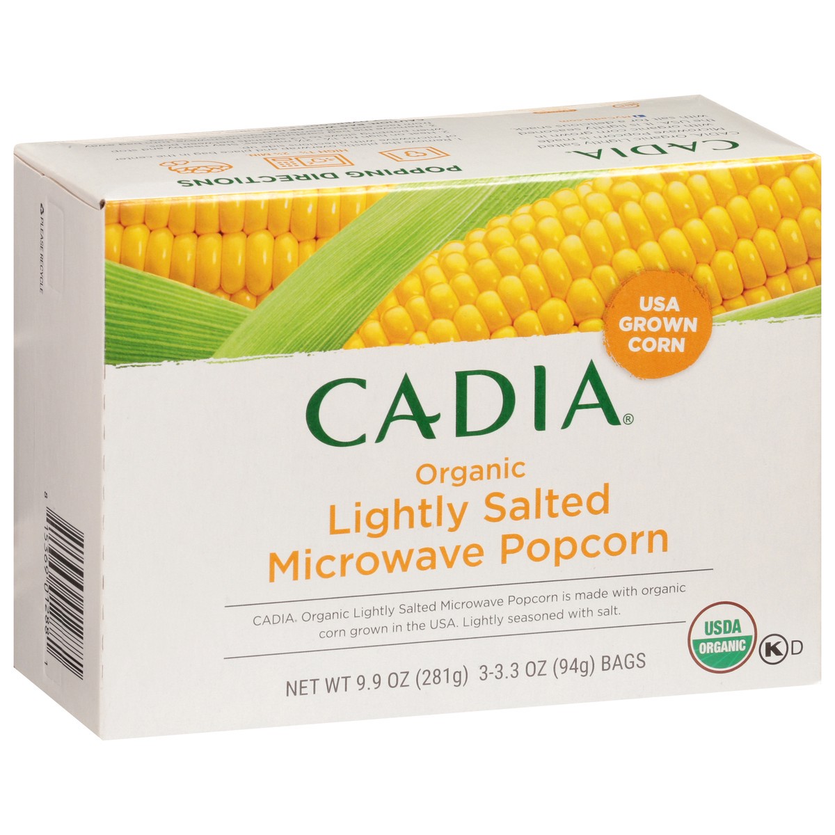 slide 5 of 15, Cadia Microwave Organic Lightly Salted Popcorn 3 - 3.3 Oz Bags, 3 ct