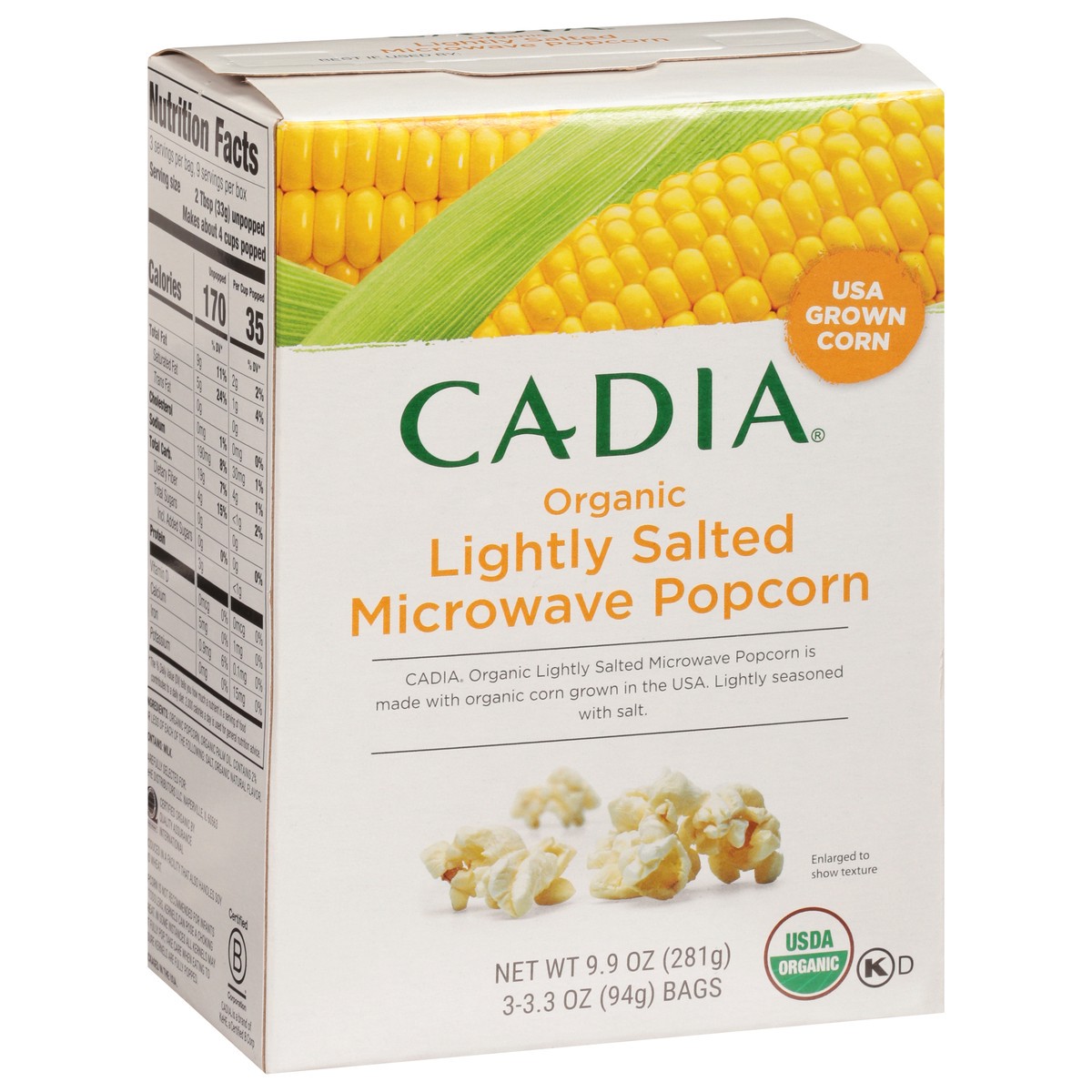 slide 4 of 15, Cadia Microwave Organic Lightly Salted Popcorn 3 - 3.3 Oz Bags, 3 ct